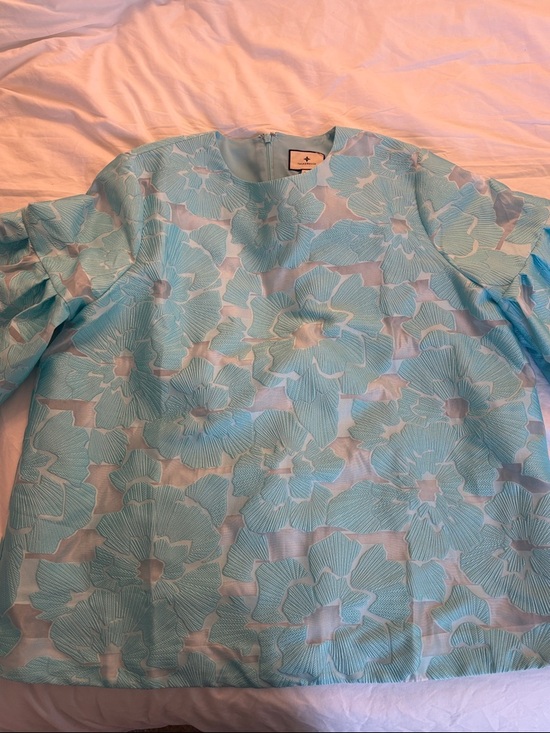 Tuckernuck Tops - Tuckernuck Light Blue Floral Jacquard Puff Sleeve Blouse
